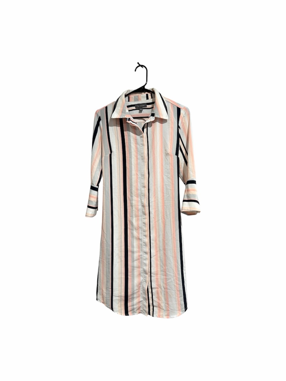 The Limited Striped Shirt Dress Size 4 Pink Black Gray 3/4 Sleeve Belted